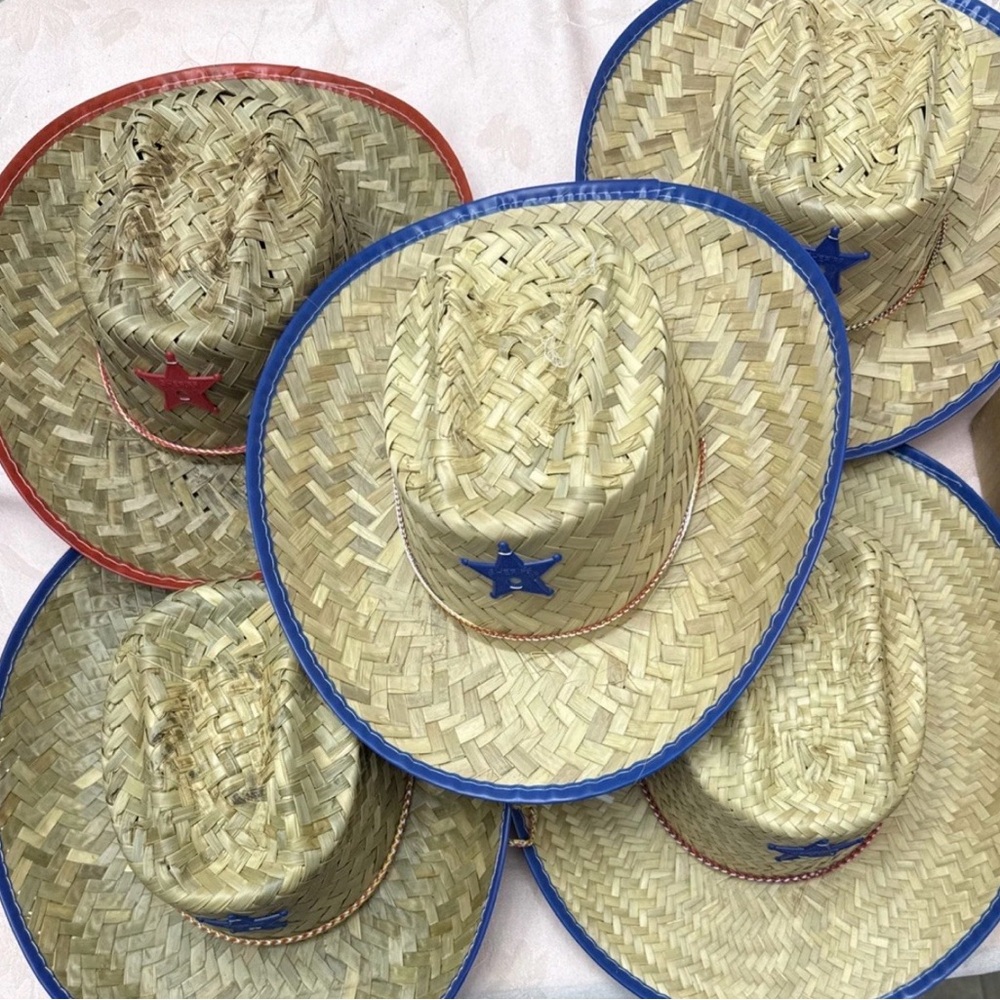 Set of 3 Straw Cowboy Hats for Kids - Sheriff Costume Red and Blue - Picture 8 of 10